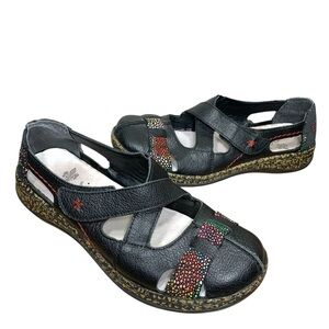 Rieker Black Leather Mary Jane Flats Sz 37 Comfort Antistress Flex Sole Shoes